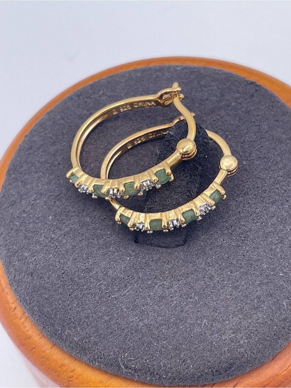 Ross-Simons 18K Gold Plated Sterling Silver Emerald & Diamond Accent Huggie hoop